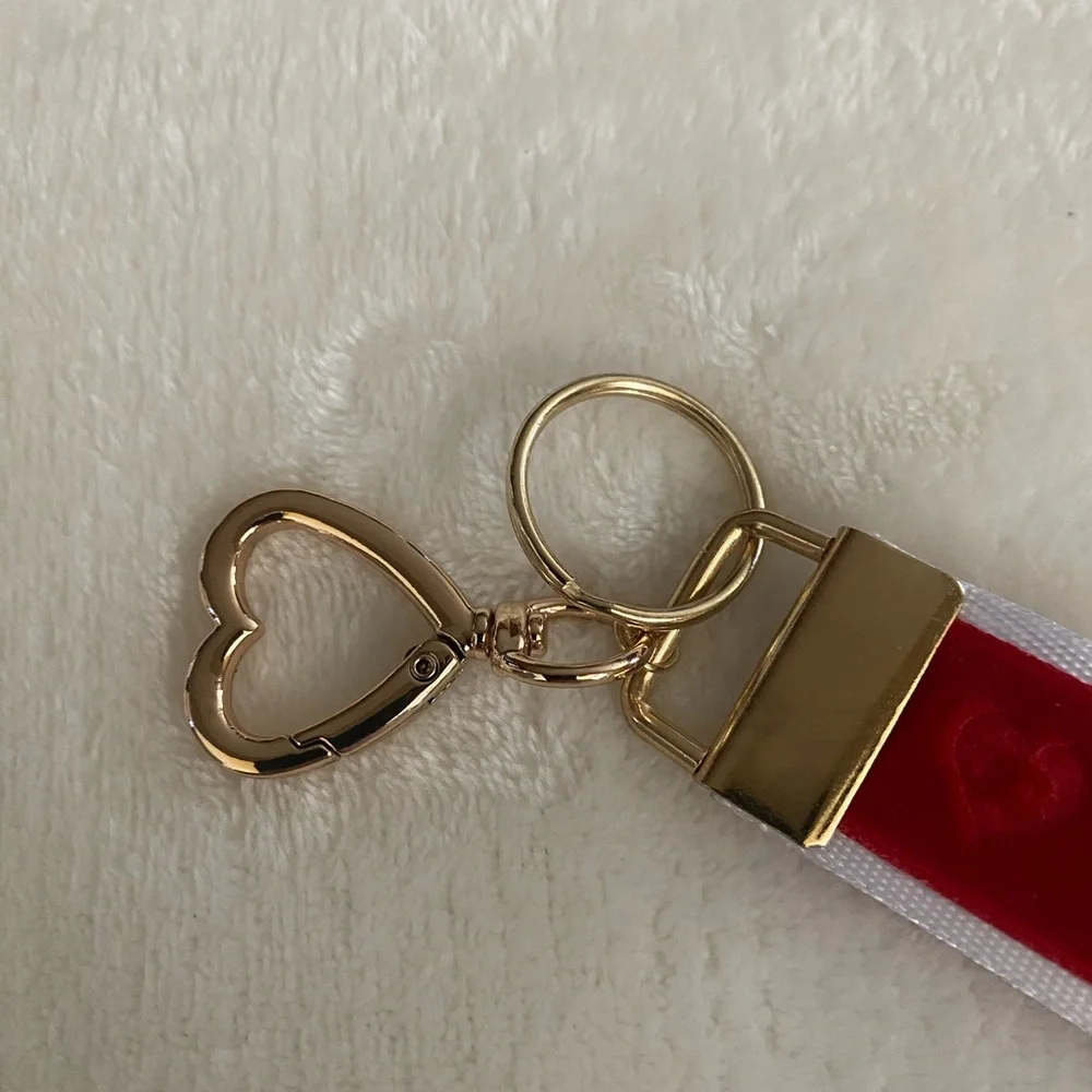 CHANEL Ribbon Red Heart Keychain
